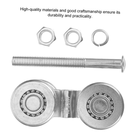 Close-up of heavy duty sliding door track roller and gate wheel with sturdy steel, nuts, bolt, and washer for industrial doors.
