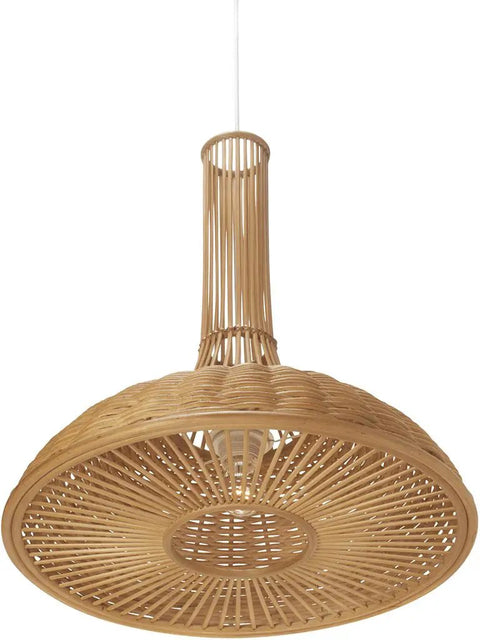 Natural Wicker Neck Pendant Lamps Long Hanging Ceiling Fixture Handwoven From Wicker Boho Style Glow For Living Room 18.5 Inch Diameter By 20.5 Inch High With 58 Inch Cord Adjustable 60W Bulb Not Included Non Frosted Recommended