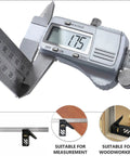 Digital caliper measuring tool displaying 1.75 mm for precise woodworking, part of Professional Grade Carpentry Combination Square Layout Ruler.