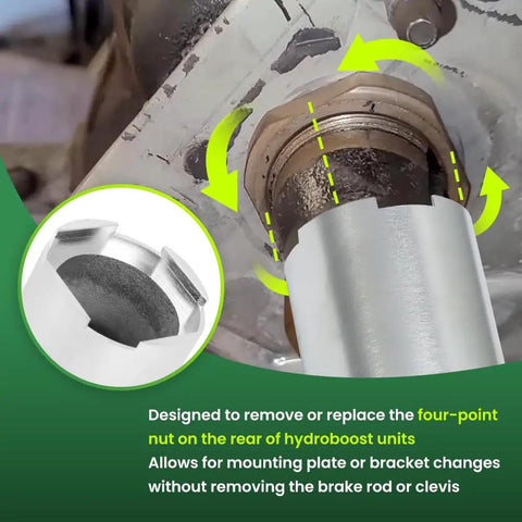 Heavy Duty Hydroboost Socket Kit For Knocking Out Big Four Point Nuts used on hydroboost units, showing four-point nut removal process.