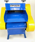 Model 930 Motorized Wire Stripper Workhorse with dual top and bottom rollers, blue and yellow heavy-duty unit front view