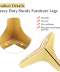 Gold 4 Inch Metal Furniture Leg Set 12 Pack Replacement Feet For Table Cabinet Sofa Dresser Couch Cupboard Chairs Ottoman Includes 48 Screws And Triangle Mount For Quick Durable Modern Makeover showing triangle mount detail.