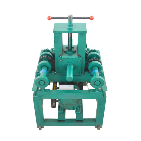Heavy Duty Electric Pipe Bender With 15 Round And 9 Square Dies, top view of green motorized tube roller machine.