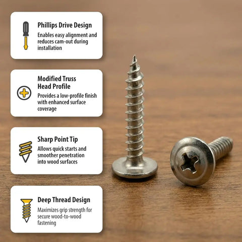 Number 8 By 1 Inch Stainless Steel Beefy Wood Screws With Phillips Drive And Modified Truss Head 304 Stainless Rust Resistant 50 Pack