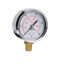 Winters 2.5-inch dial vacuum/pressure gauge with brass bottom mount and steel case, dual kPa/psi scale (front view)