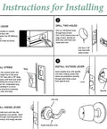 Instructions for installing 10 Pack Satin Nickel Ball Door Knobs With Lock And Keys Keyed Entry ANSI Grade 3 on doors.