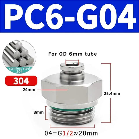 304 stainless steel quick release fitting from 50Pcs Pneumatic Hose Fittings Must-Have Kit With 304 Stainless Steel Quick Release Air Tube Connectors For M5, 1/8, 1/4, 3/8, 1/2 Inch Sizes, Durable PC6-G04 Heavy Duty Build