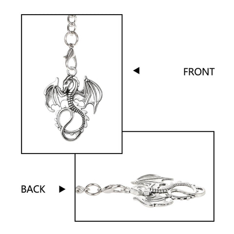 Mens Albert Chain Pocket Watch Curb Link Key Chain With Dragon Pendant And T Bar Fob Vintage Silver Tone Swivel Clip Two Hooks