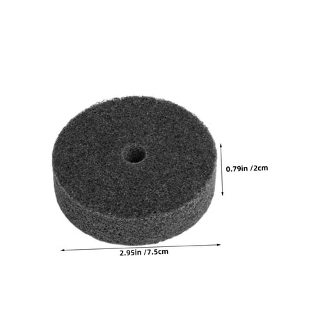 Six Pack Nylon Polishing Wheels 75mm Size With 10mm Center Hole Non Abrasive Buffing Pads For Auto Detailing Marble Stone And Workshop Grinders That Rock, dark grey polishing pad with center hole.