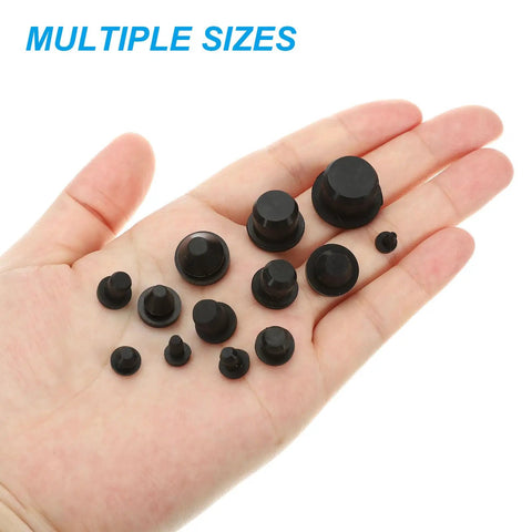 Silicone T Hole Stoppers 6.3mm 0.25in Pack Of 20 Soft Flexible Bottle Seal Plugs For Cable Glands And Holes, assorted sizes in hand