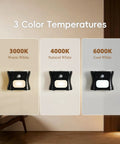 Three color temperature options of Motion Sensor Light Indoor with Remote, Rechargeable Wireless LED Sconce, displaying 3000K, 4000K, 6000K.