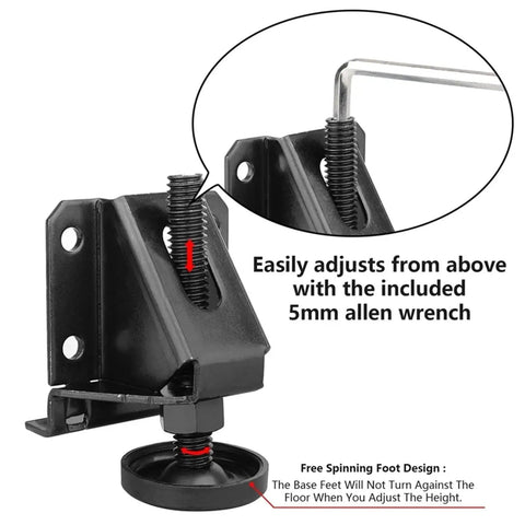 Heavy Duty Adjustable Table And Workbench Leveling Legs Kit 8Pcs showing metal foot and threaded post with allen wrench