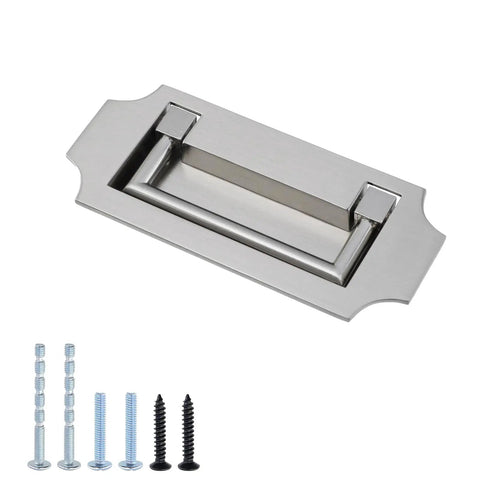Two Pack Hidden Drawer Ring Pull Handles Set Premium Zinc Alloy With Mounting Screws Flush Mount 82mm Hole Spacing 100mm By 45mm
