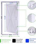 Rock Solid Hinged Access Panel 14x29 Inch with dimensions and details showing smooth swing design and durable material.
