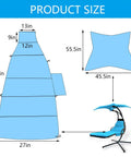 Size dimensions of Outdoor Hanging Lounge Chair Cushion Cover And Umbrella Fabric Set for patio use, showing shapes and measurements.