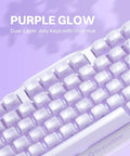Compact 75 Percent Wireless Mechanical Gaming Keyboard Featuring Premium Aluminum Chassis And Adjustable RGB Lighting with purple glow dual-layer jelly keys.