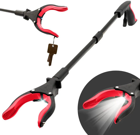 Heavy Duty 19 Inch Aluminum Grabber Reacher Tool With Magnetic Claw And LED Light Foldable Pickup Reacher For Seniors Trash Grabber Picker Red Two Pack