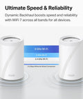 Deco 7 Pro Tri Band WiFi 7 Mesh System showing dual units with speed descriptions and Ethernet port information.