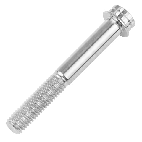 Titanium flange bolt M8 x80mm with 12-point head, side view.
