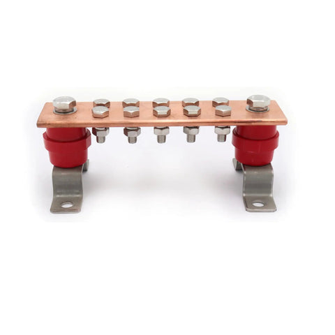Wall Mounted Copper Ground Bar Kit With Ten Terminal Positions For Quick Multi Point Grounding, 0.24x1.97x7.87 inches busbar.