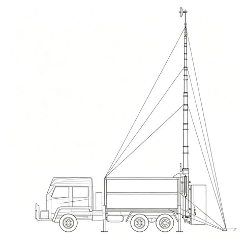 Manual Winch Crank Telescopic Mast With Tripod Base Supporting Ham Radio Antenna And Camera Setup Hella Stable Six Meter Extension on truck