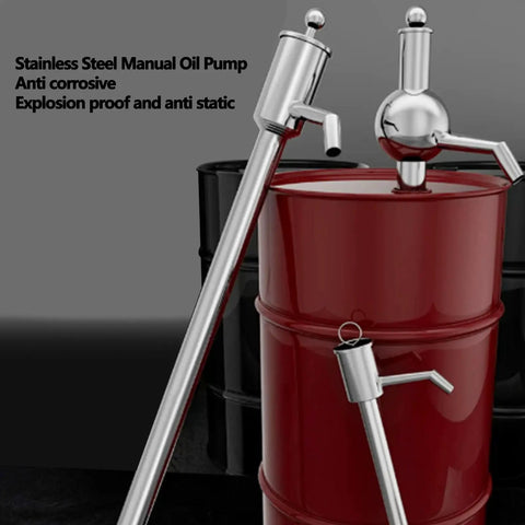 Heavy Duty Stainless Steel Manual Fuel Transfer Pump Portable Hand Operated Drum Pump For Gasoline Oil And Water Rustproof Emergency Disaster Gear Reliable Car Maintenance Tool No Mess Spills