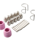 Premium Plasma Cutter Torch Consumables Kit For Cut60 And Lgk60 Machines Fits Ag60 SG55 Wsd60 Torches includes pink cups, metal nozzles, and retainers.