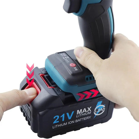 21V Cordless Electric Rivet Nut Gun Kit With Automatic Precision Fastening For M3 To M12 Sizes rechargeable battery being installed.