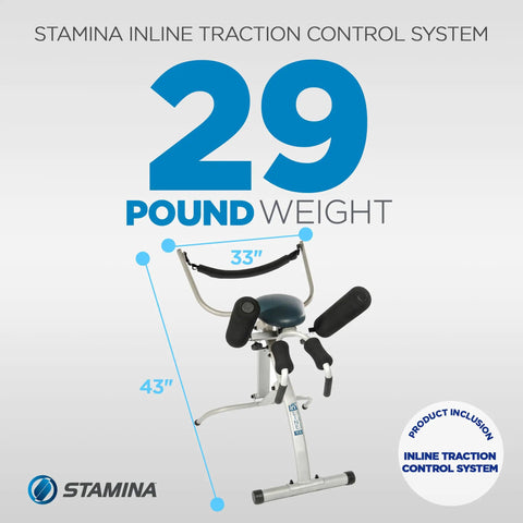 InLine Traction Control System For Back Pain Relief And Spine Decompression with dimensions and 29 lbs weight
