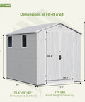 Resin Outdoor Storage Shed With Floor, Lockable Door And Window, Weather-Resistant 6X8 Ft Garden Shed dimensions illustration