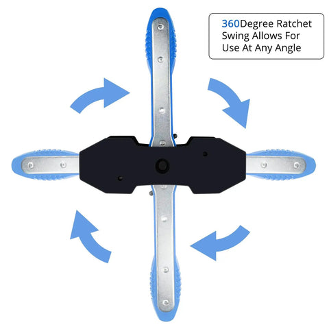 Beast Brake Caliper Press Tool For Twin And Quad Piston Disc Brakes shown with 360-degree swing ratchet handle in action.