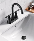 Matte Black Bathroom Sink Stopper With Overflow For Vessel And Vanity Sinks, Rapid Draining Plastic Pop Up Drain shown in use