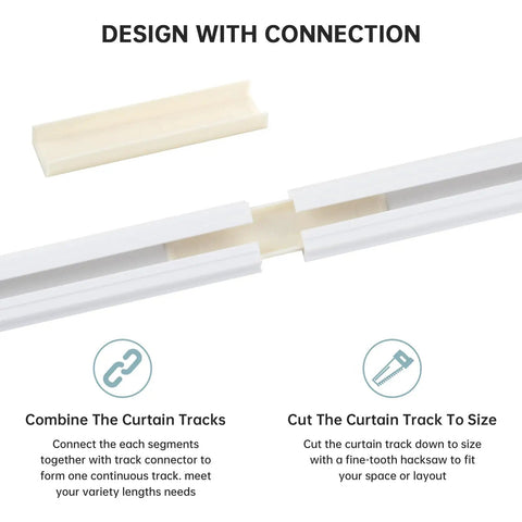 Self Adhesive Curtain Track Kit For Quick Stick On Install Ceiling Or Wall Mount 128 Inch Long No Drilling Damage Free Heavy Duty Hold For Drapes Easy Mount In Minutes, track connector detail