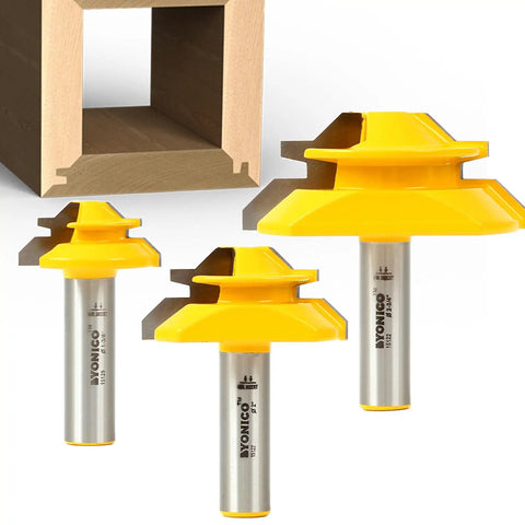 Lock Miter Router Bit Set For Fast Clean 90 Degree Joints With Interlocking Profile 3 Bit Kit with wood joint example