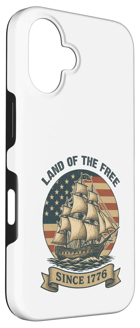 Patriotic Red White And Blue US Flag Sailboat iPhone 16 Case With Retro Vibe Durable Protective Cover Featuring Ship Design