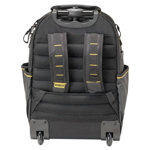 Pro Rolling Tool Backpack On Wheels With IP54 Weatherproof Compartment and rugged 1680D fabric rear view with straps visible