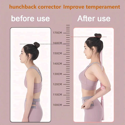 Side-by-side comparison of posture before and after using the Posture Corrector Stick For Back Pain Relief And Spine Alignment.