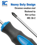 Close-up of Magnetic Tip Screwdriver Set 6 Pack With Phillips And Flat Bits Cushioned Grip Handles Heat Treated CR V Steel Rust Resistant Anti Cam Out Perfect For Home And Garage Projects showing handle and tip.