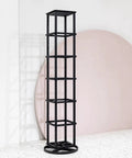 Heavy Duty Floor Tile Display Stand Made From Solid Steel For Ceramic And Marble Samples Pro Shop Rack in black with six open tiers.