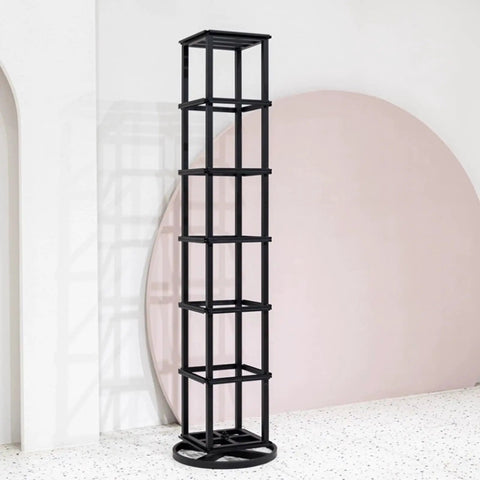 Heavy Duty Floor Tile Display Stand Made From Solid Steel For Ceramic And Marble Samples Pro Shop Rack in black with six open tiers.