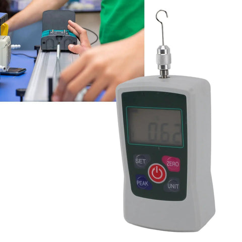 Pro Grade 50N Push Pull Digital Force Tester Meter with Built-In Sensor, Compact Portable Force Gauge for Precise Tension and Compression Testing, Durable Handheld Digital Force Meter for Lab and Shop, with hook and display