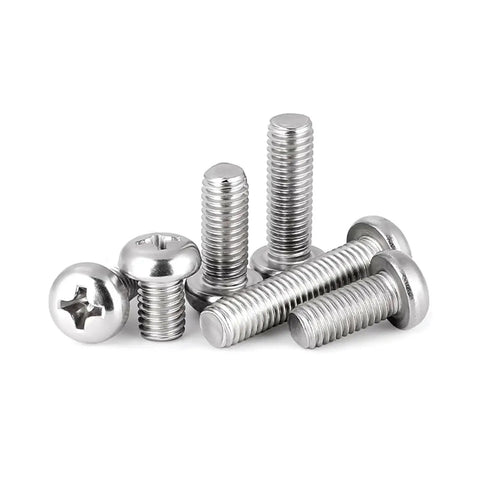 Premium Top Shelf Pan Head Machine Screws Made From Tough Rust Proof 304 Stainless Steel Phillips Cross Drive Bolts set against a white background.