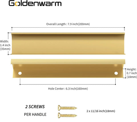 Five Pack Finger Edge Pulls For Gold Cabinet Hardware And Drawer Handles, Six And A Quarter Inch Hole Centers, Includes Screws