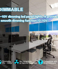 Office with 2x2 Foot LED Flat Panel Light 40W Dimmable 0 to 10V Backlit Drop Ceiling Troffer Fixture 4000 Lumens 5000K Daylight