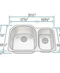 Undermount 31.5 Inch Stainless Steel Dual Bowl Kitchen Sink 16 Gauge With D Shape Bowls And Front Aligned Prep Sink Offset Faucet Ready