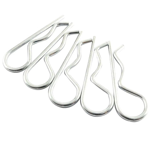 Close-up of zinc plated R clips from 20Pcs R Clips Retaining Cotter Pins TYHI Built To Last Heavy Duty Zinc Plated Hairpin Assortment Kit