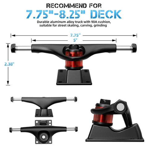 Entry Level Skateboard Parts Starter Kit With 2 Trucks 60mm High Rebound Wheels ABEC 9 Bearings T Tool Riser Pads And Hardware For Beginners Blue Ideal Gift For New Riders And Proving Yourself On The Board Every Day aluminum trucks diagram