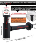 Contemporary Round Bottle P Trap Kit For Basin Sink One And A Quarter Inch Matte Black Brass Finish Durable Waste Drain With Easy Install And North America Standard Fit diagram