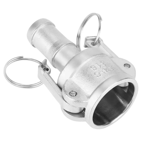 Straight Up Heavy Duty 316 Stainless Steel Camlock Coupling Quick Connect Pipe Fitting for hydraulic systems, featuring a slide handle assembly.