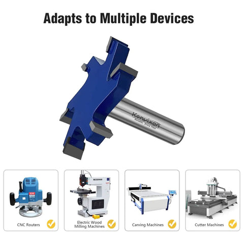 Image of Extra Large Six Flute CNC Spoilboard Surfacing Router Bit With Half Inch Shank Two And Nine Sixteenths Inch Diameter Ten Millimeter Cutting Length Slab Flattening Planer For Woodworking And Milling, shown with compatible machines.